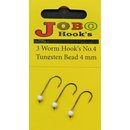 Worm Jig Hook  with Tungsten Bead No.4 -  4 mm White