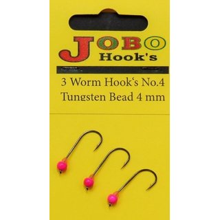 Worm Jig Hook  with Tungsten Bead No.4 - 4 mm  Pink