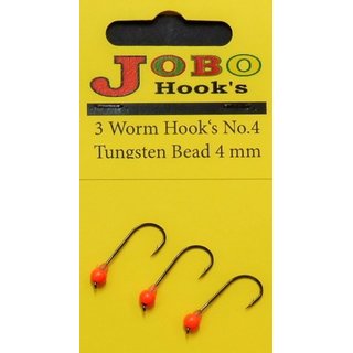 Worm Jig Hook  with Tungsten Bead No.4 - 4 mm  Orange