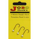 Worm Jig Hook  with Tungsten Bead No.6 - 4 mm White