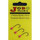 Worm Jig Hook  with Tungsten Bead No.6 - 4 mm Pink