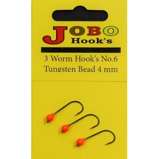 Worm Jig Hook  with Tungsten Bead No.6 - 4 mm Orange