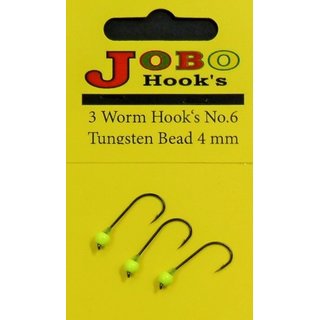 Worm Jig Hook  with Tungsten Bead No.6 - 4 mm Yellow