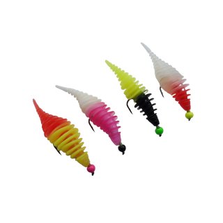 Fat Ruffy Trout worms 50 mm 2er Starter Set Yellow/Black - Pearl/Red